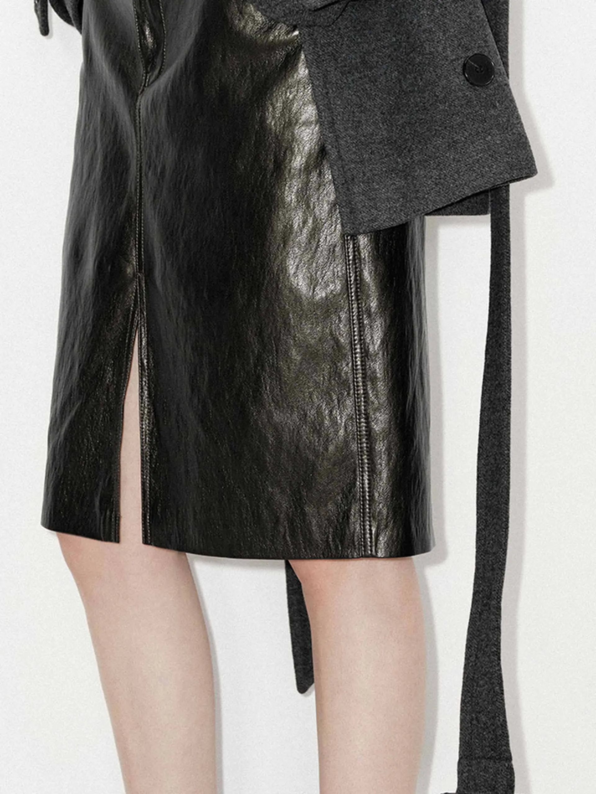 Front Slit Leather Skirt