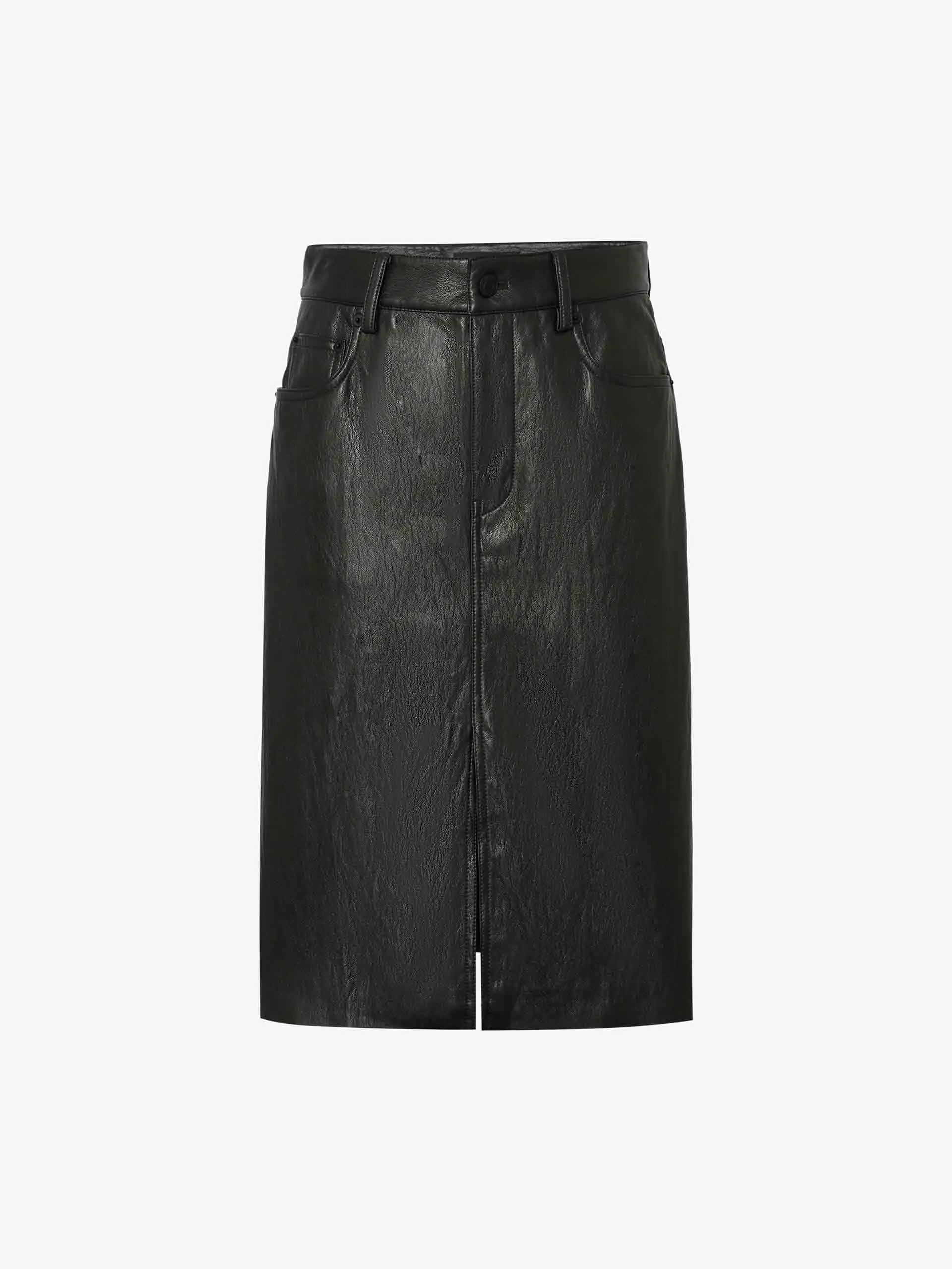 Front Slit Leather Skirt