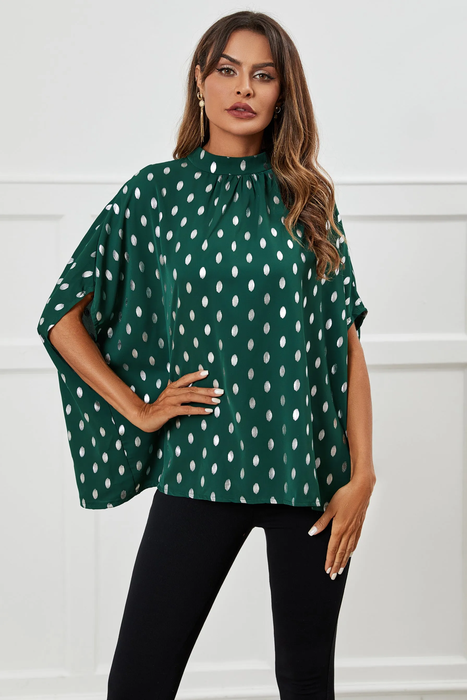 FS Collection Silver Foil Loose Fit Top In Green