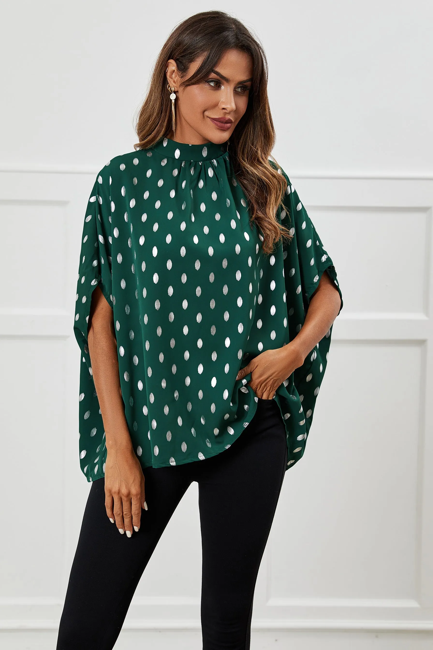 FS Collection Silver Foil Loose Fit Top In Green