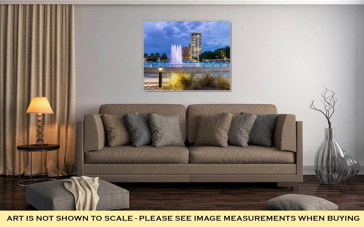 Gallery Wrapped Canvas, Jacksonville Florida City Lights At Night With Fountain