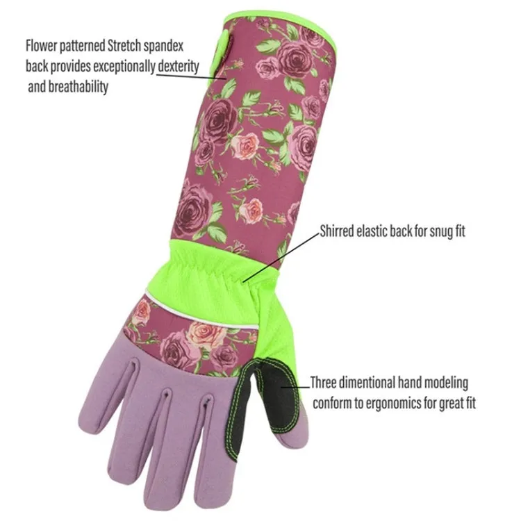 Gardening Stab Resistant Print Sleeve Wrist Extended Gloves(Pink)