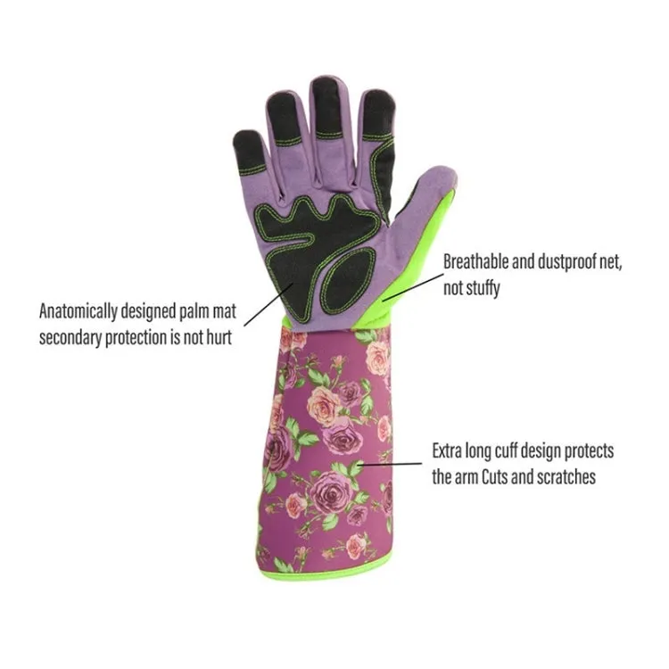 Gardening Stab Resistant Print Sleeve Wrist Extended Gloves(Pink)