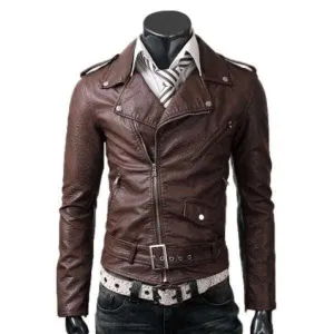 Genuine Lambskin Leather Quilted Motorcycle Jacket Slim fit Biker Jacket