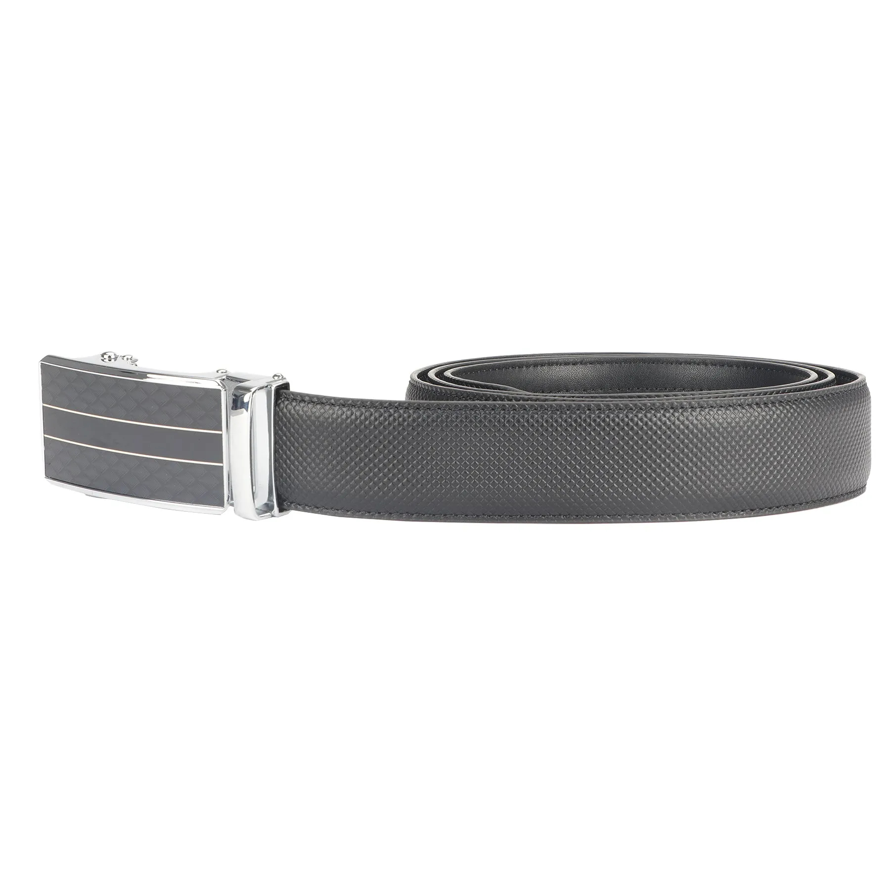 Genuine patterned leather auto lock buckle belt