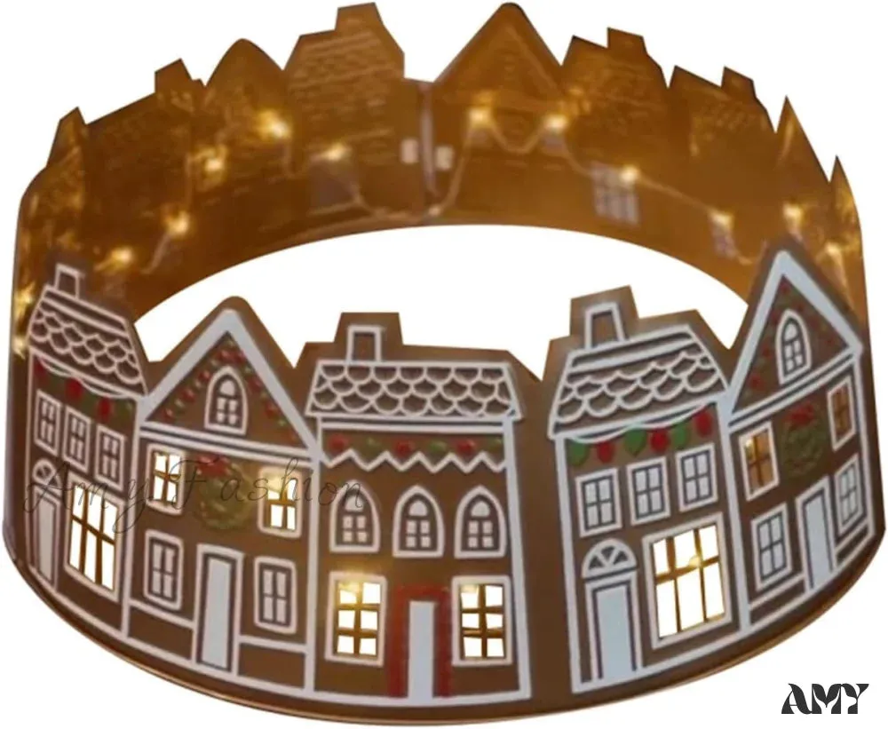 Gingerbread House Christmas Tree Collar - LED Skirt for Xmas Pencil Tree Decorations