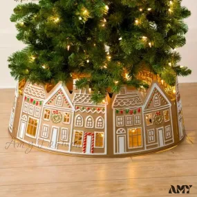 Gingerbread House Christmas Tree Collar - LED Skirt for Xmas Pencil Tree Decorations