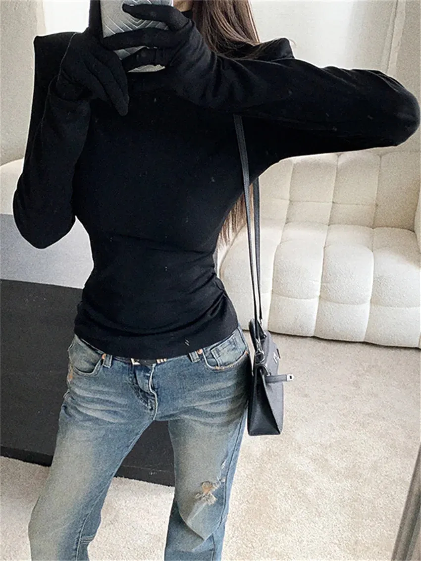 Girlary Minimalist Turtleneck Tees Skinny Women Chic Daily All Match Autumn Bottoming OL Full Sleeve Solid New T-Shirts