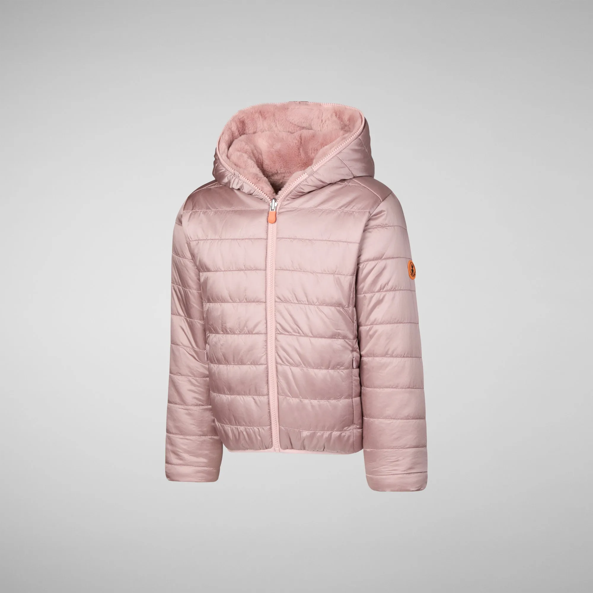 Girls' hooded reversible jacket Chloe in blush pink