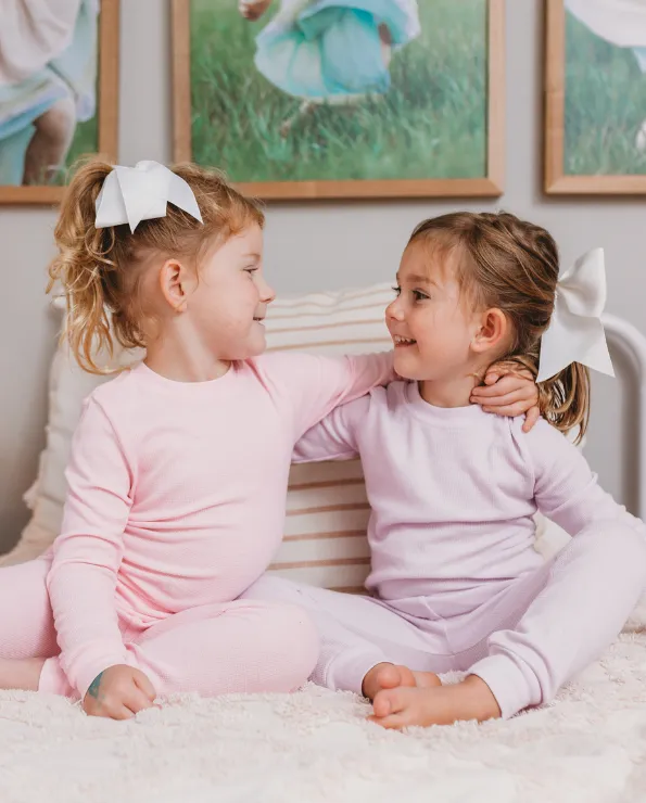 Girls Soft & Cozy Thermal 2-Piece Long Johns | Turquoise w- Light Pink Stitch