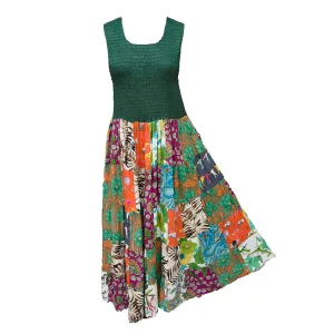 Green Bodice Cotton Patchwork Sleeveless Dress UK size 14-24 P5