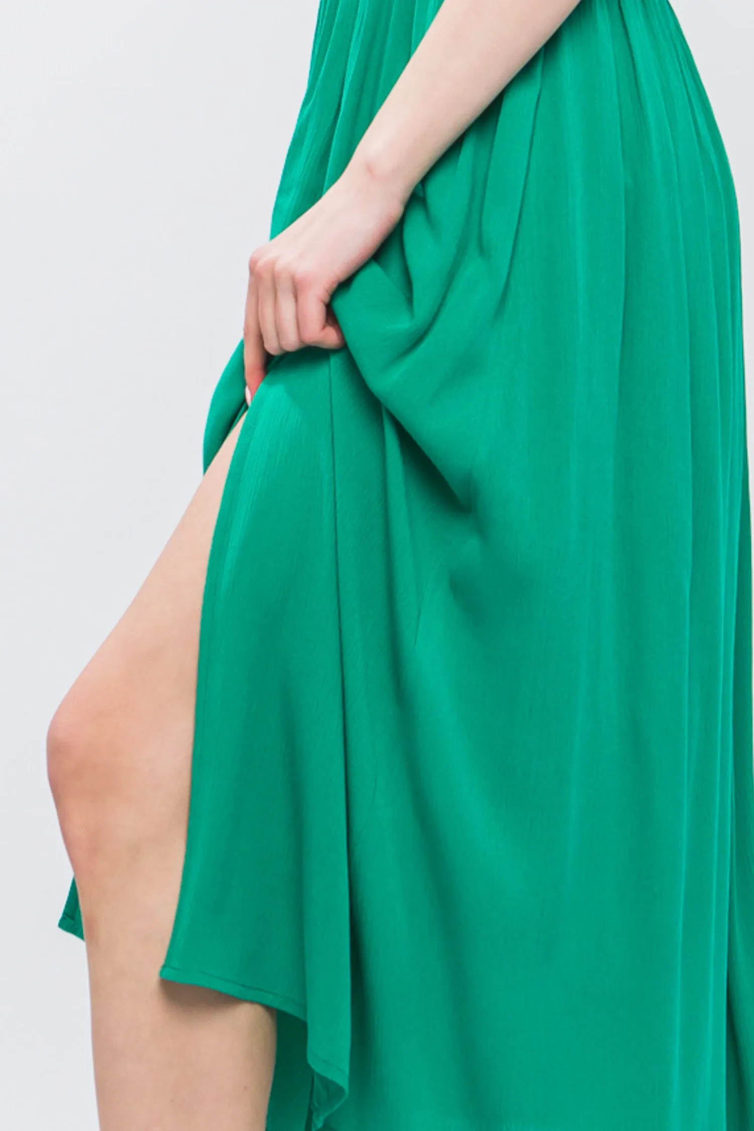 Green Flowy Off The Shoulder Dress