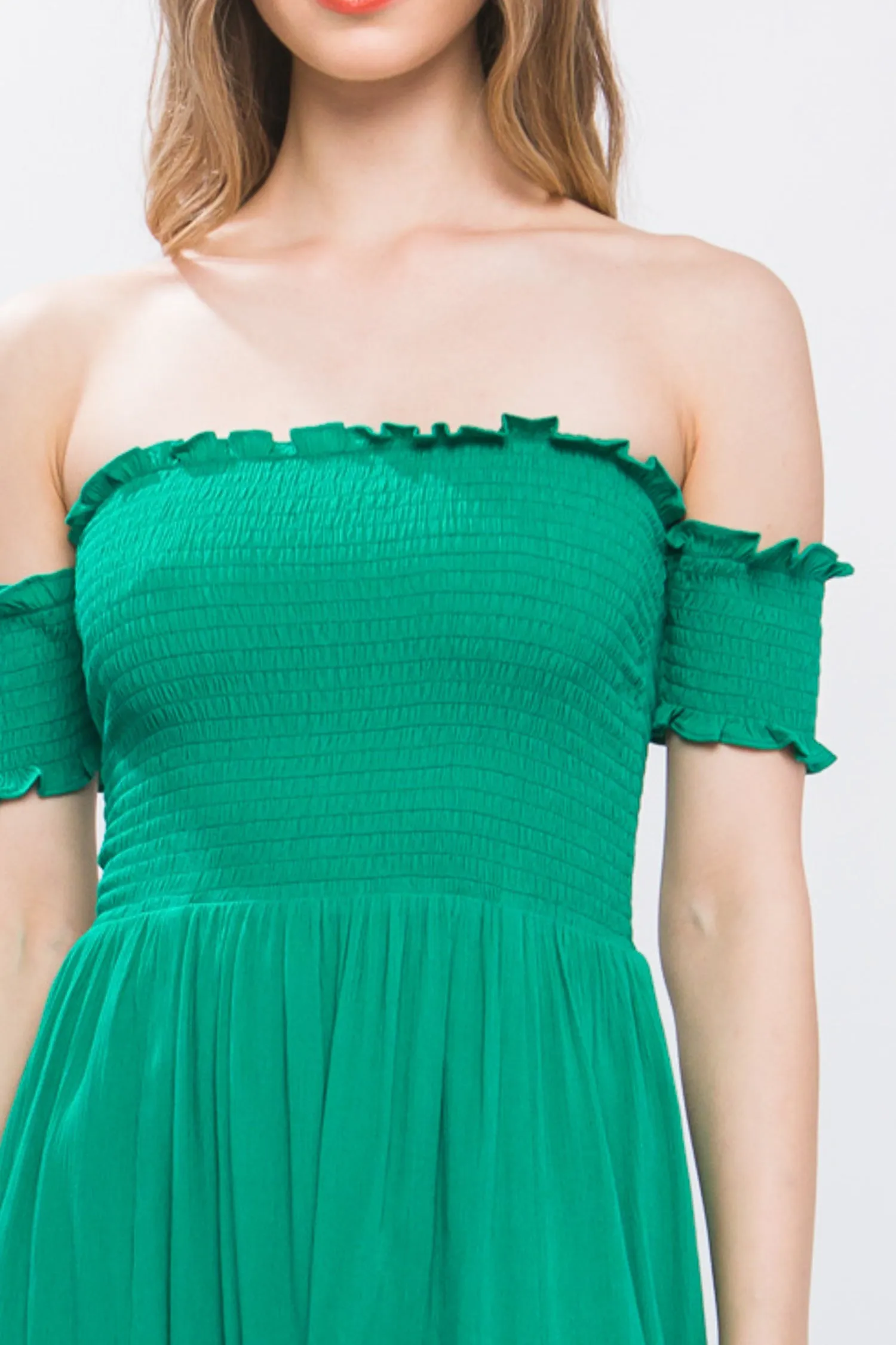 Green Flowy Off The Shoulder Dress