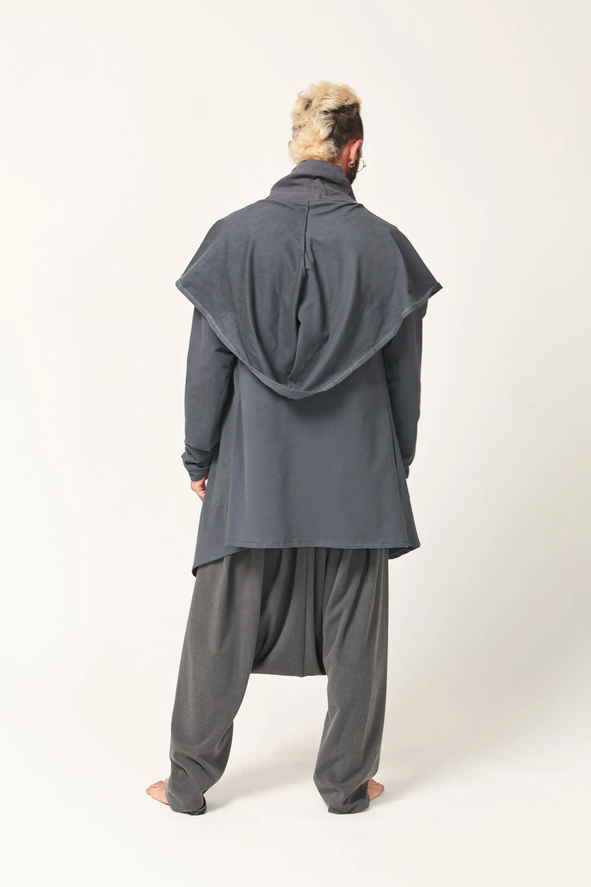 Grey Long Hooded Cardigan for Men