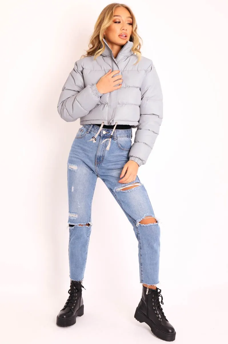 Grey Padded Cropped Puffer Coat - Cameo