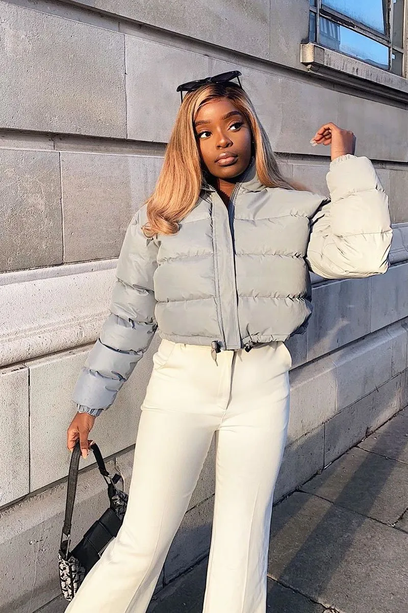 Grey Padded Cropped Puffer Coat - Cameo