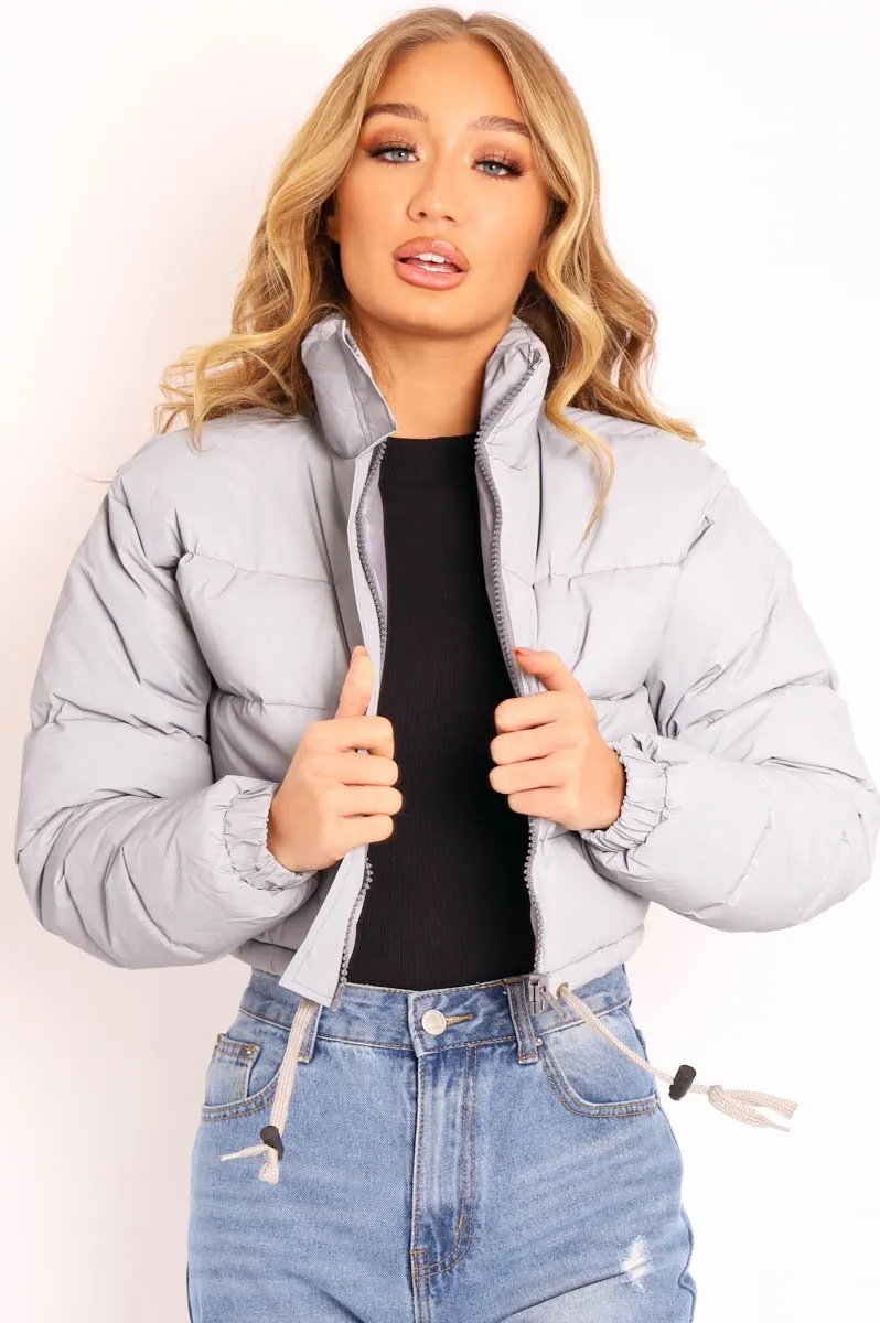 Grey Padded Cropped Puffer Coat - Cameo