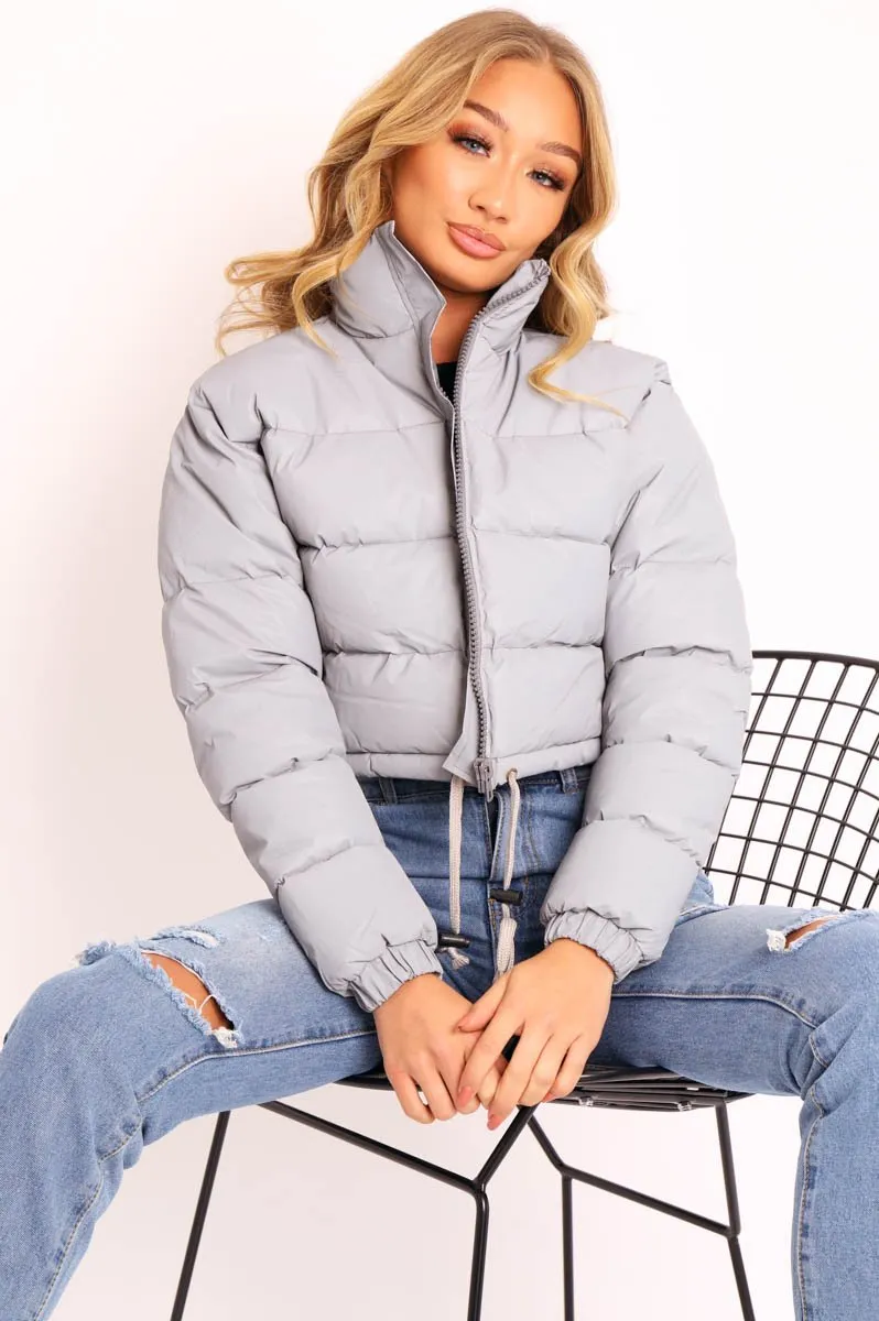 Grey Padded Cropped Puffer Coat - Cameo