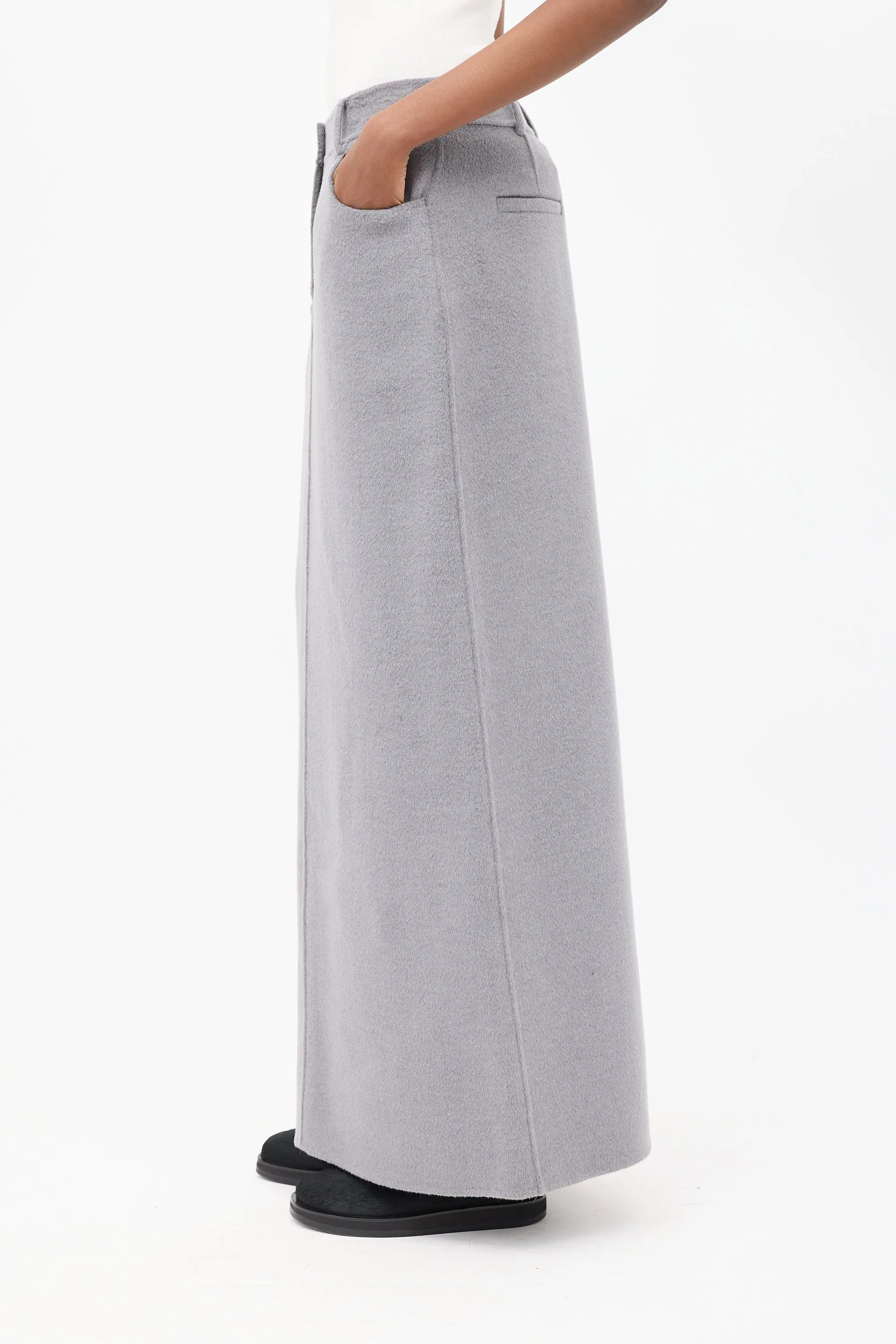 Grey Wool Malvo Maxi Pencil Skirt