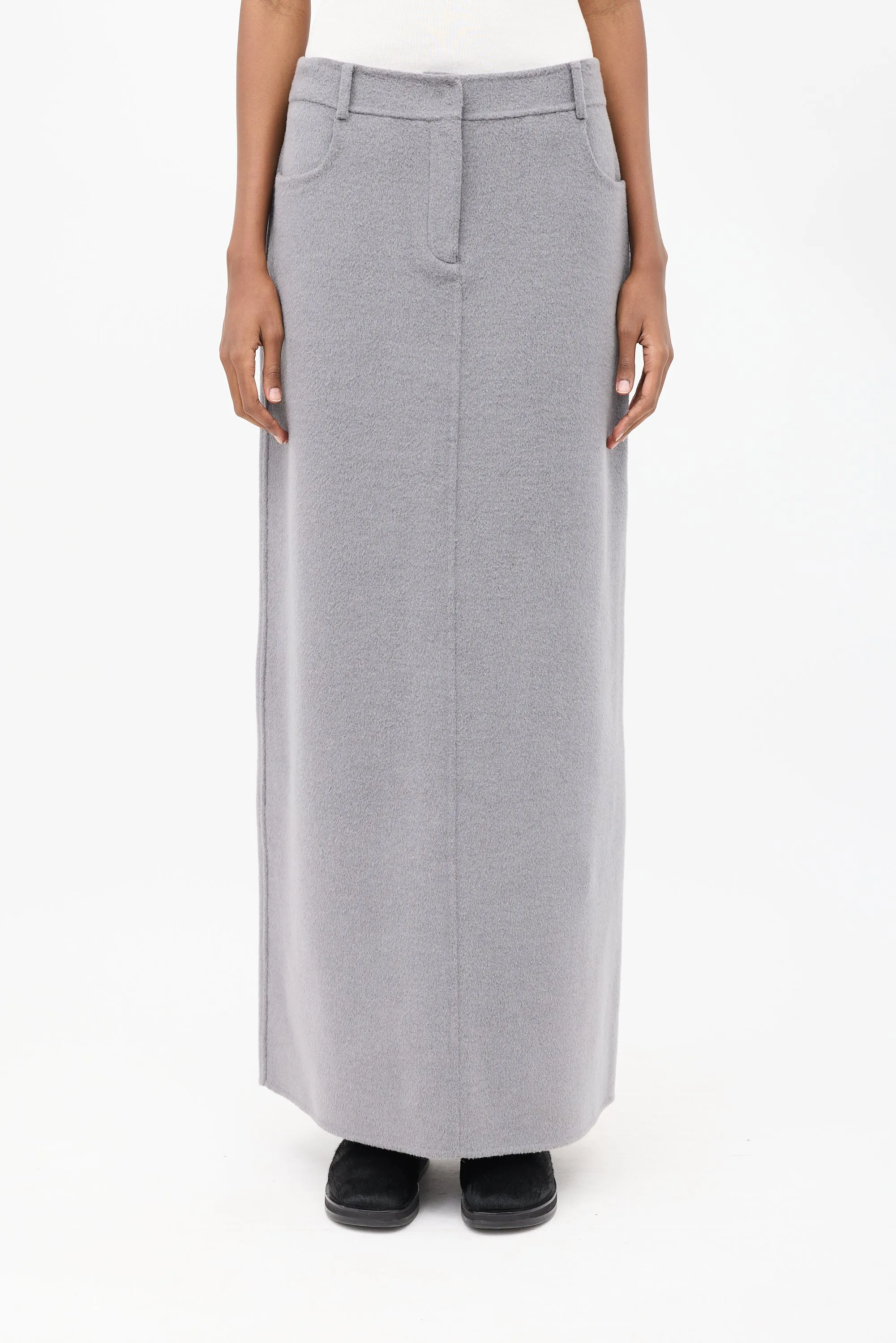 Grey Wool Malvo Maxi Pencil Skirt