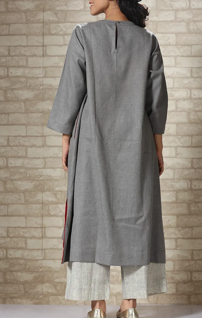 Grey Wool Twill Tunic with Checked pants