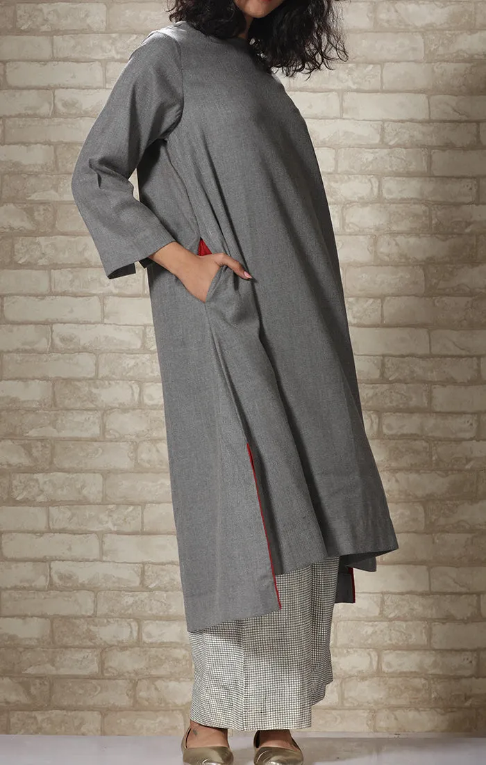 Grey Wool Twill Tunic with Checked pants