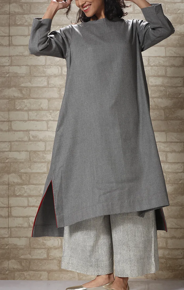 Grey Wool Twill Tunic with Checked pants