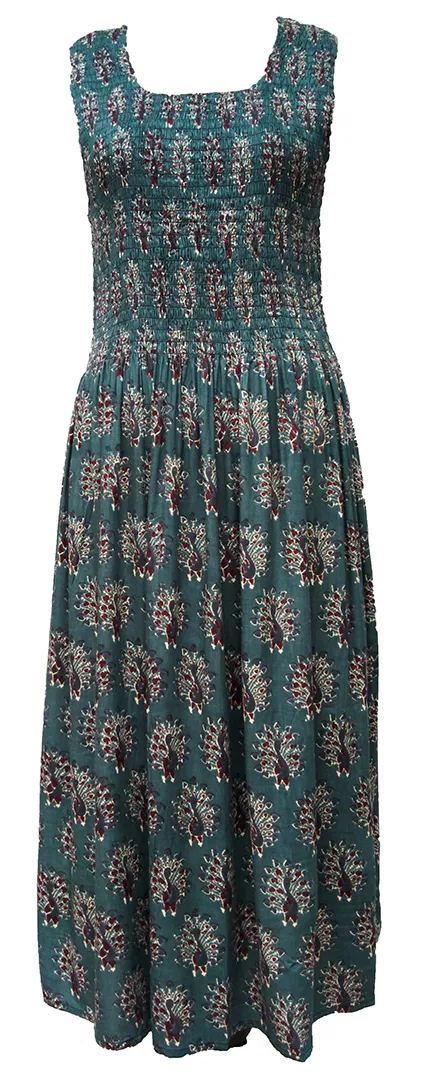 Greyish Green Peacocks Viscose Maxi Dress UK One Size 14-24 ER8