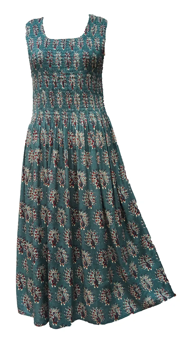 Greyish Green Peacocks Viscose Maxi Dress UK One Size 14-24 ER8