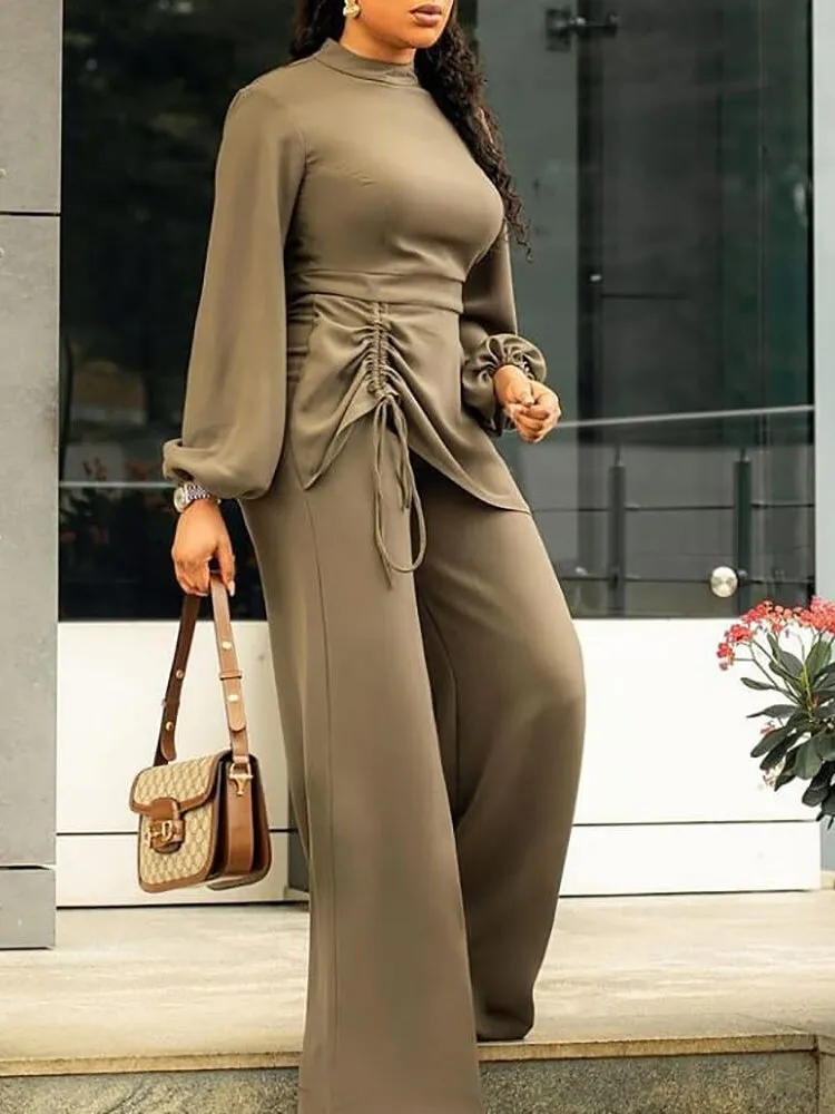 Half Turtleneck Long Sleeve Drawstring Jumpsuit