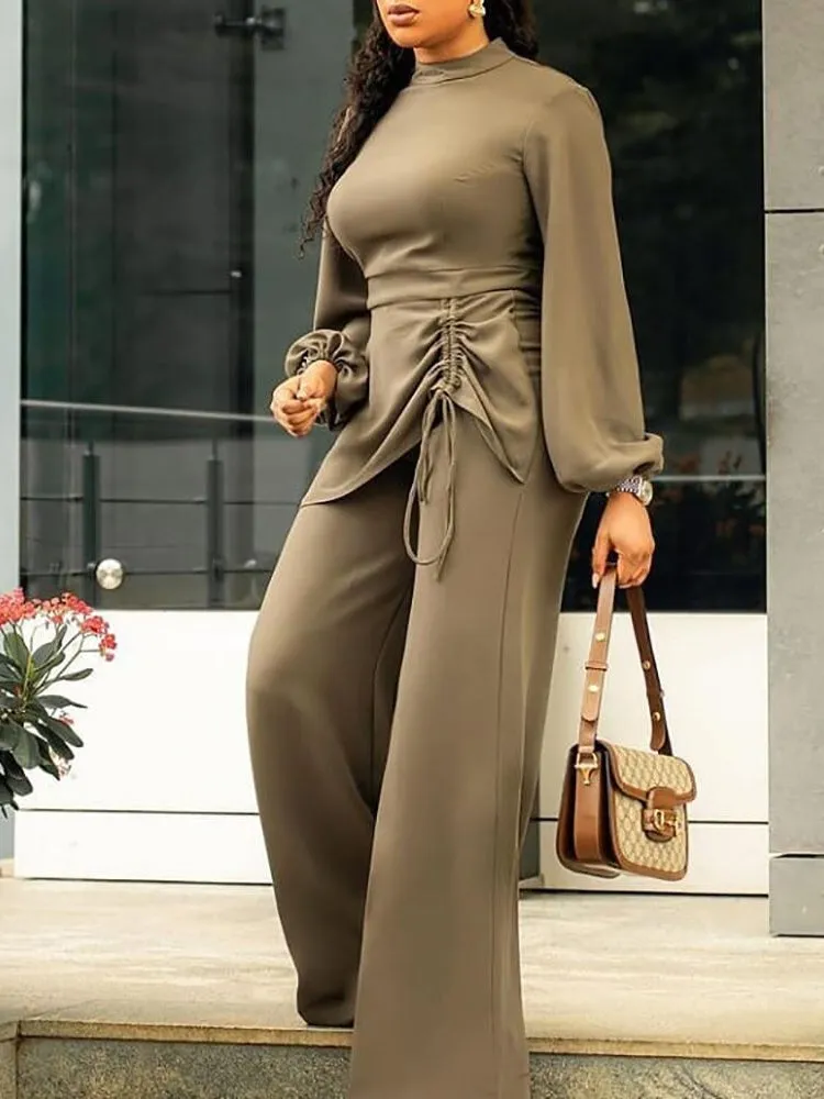 Half Turtleneck Long Sleeve Drawstring Jumpsuit