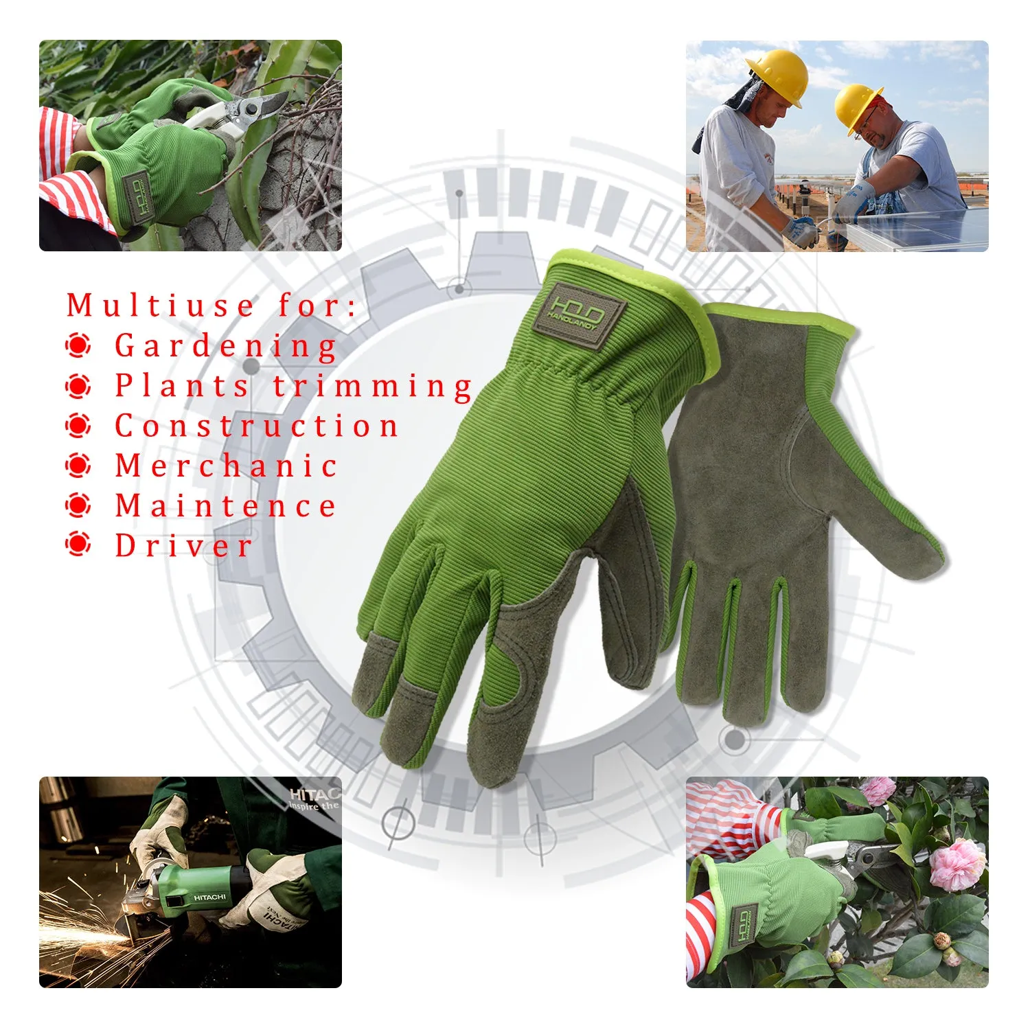 Handlandy Cowhide Leather Gloves Gardening  Construction Driver 5964