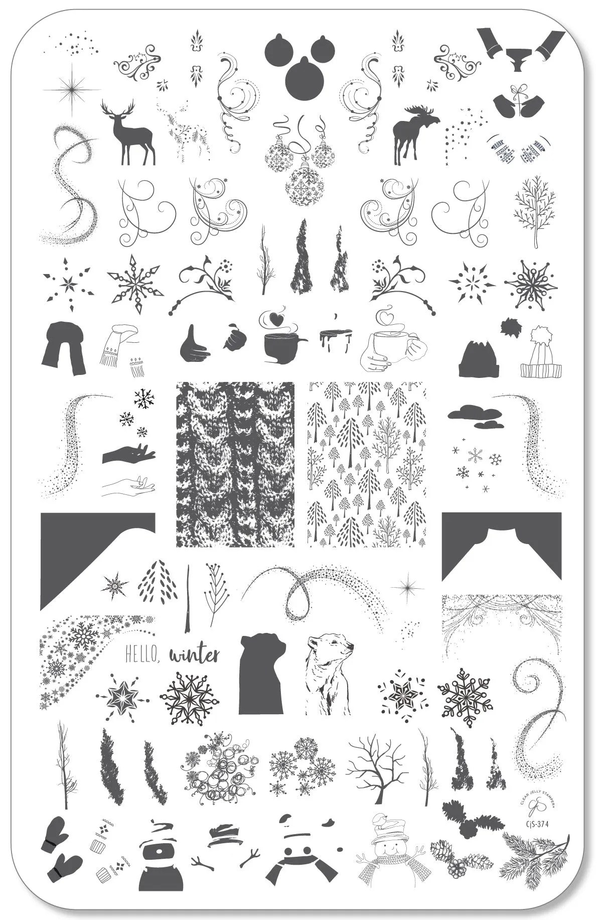 Hello Winter (CjS-374) Steel Nail Art Layered Stamping Plate