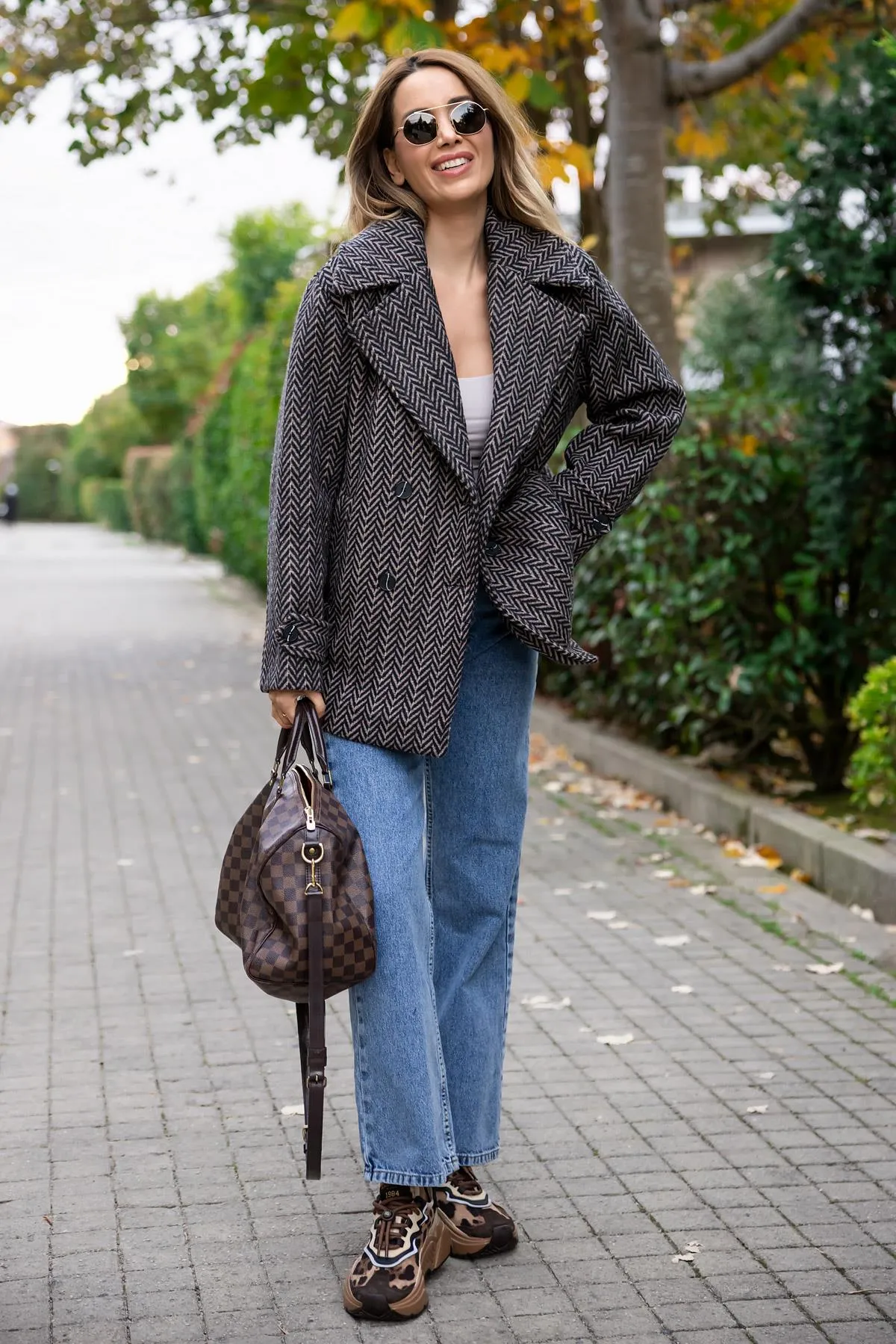 Herringbone Oversize Short Coat - MINK