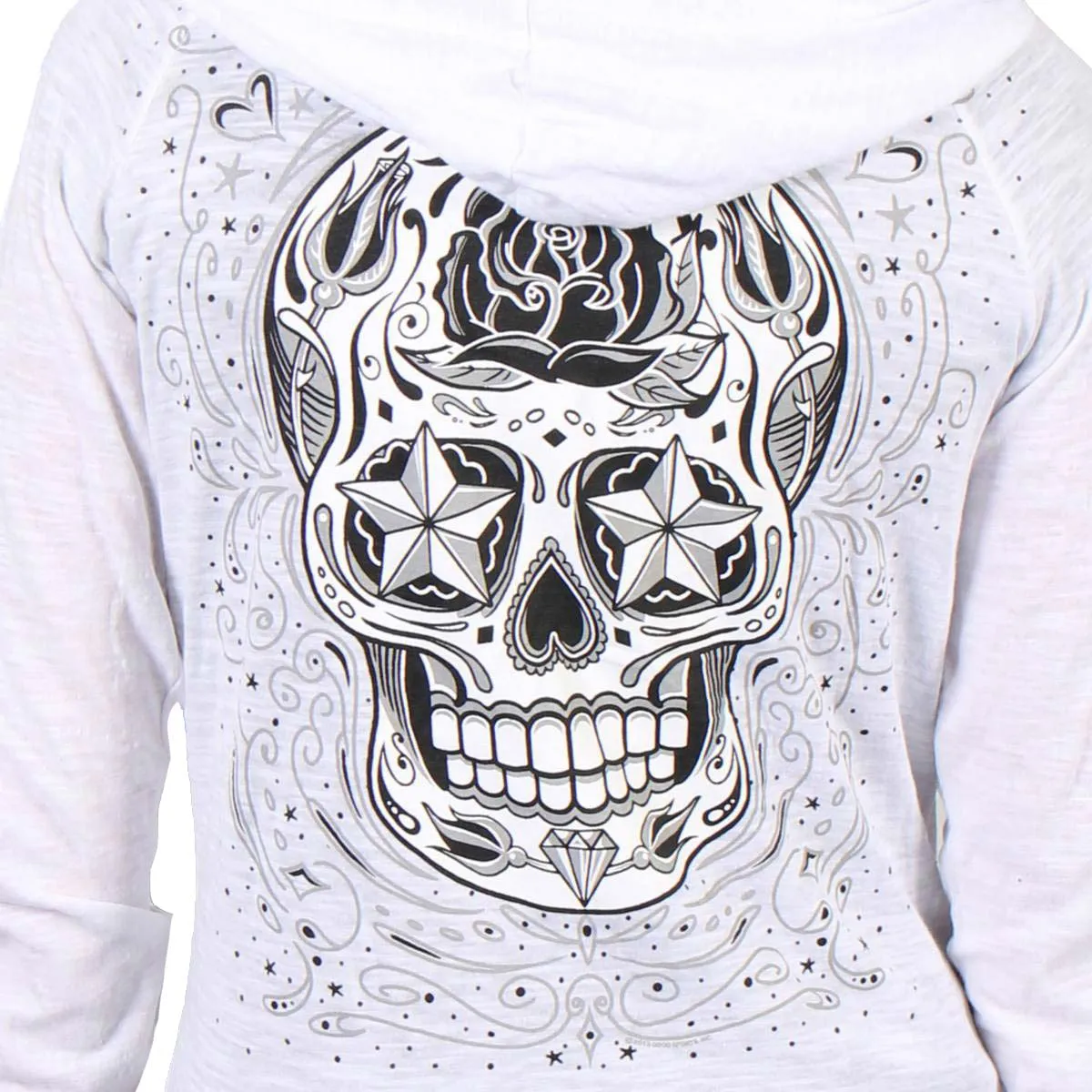 Hot Leathers GLZ4237 Ladies 'Sugar Skull' Lightweight Slubby Hooded White Hoodie