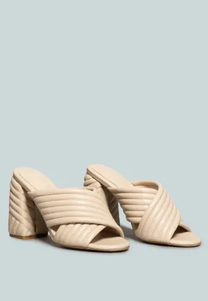 HUTTON Nude Quilted Block Heel Leather Sandals