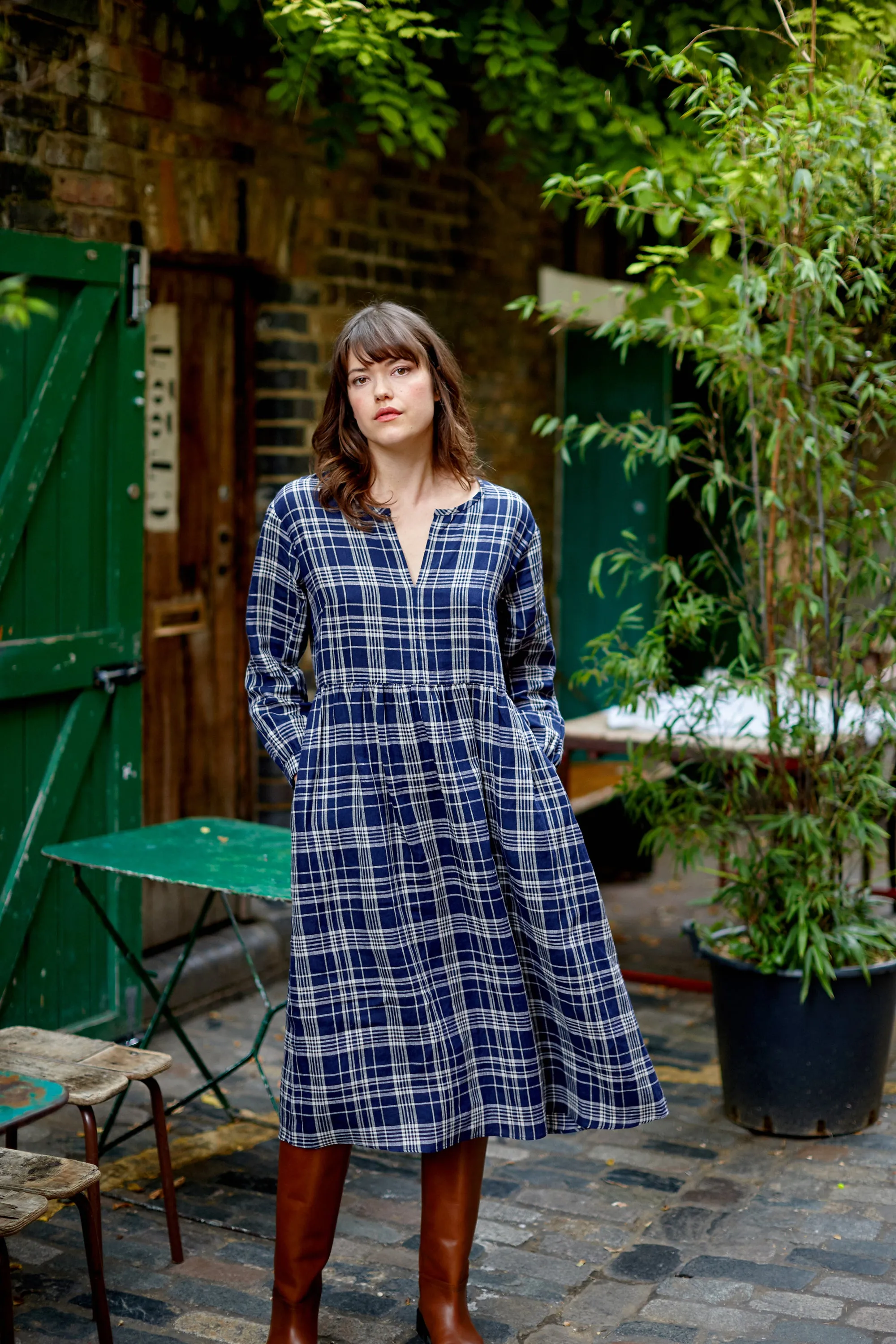 Indigo Check Linen Hackney Dress