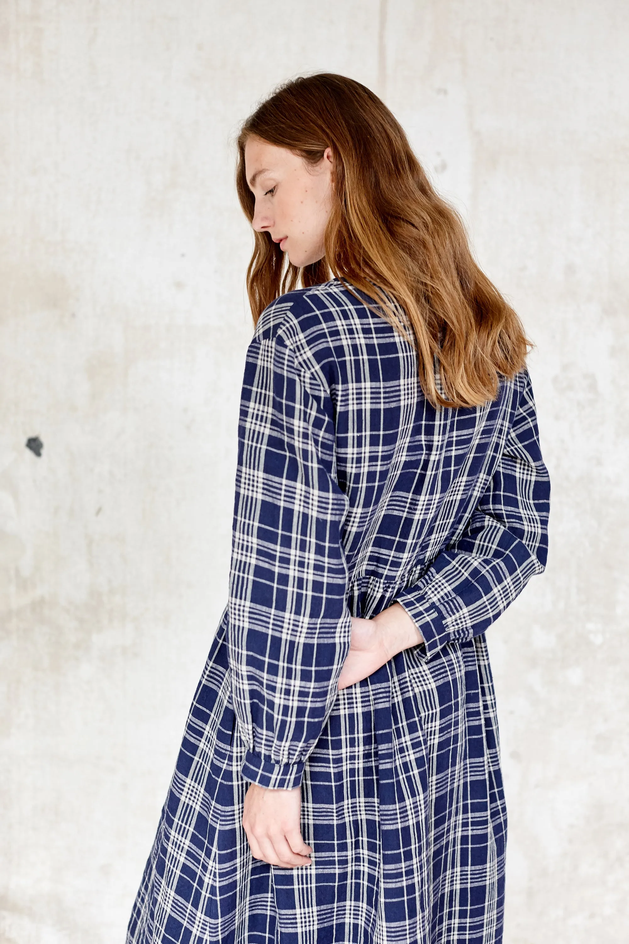 Indigo Check Linen Hackney Dress