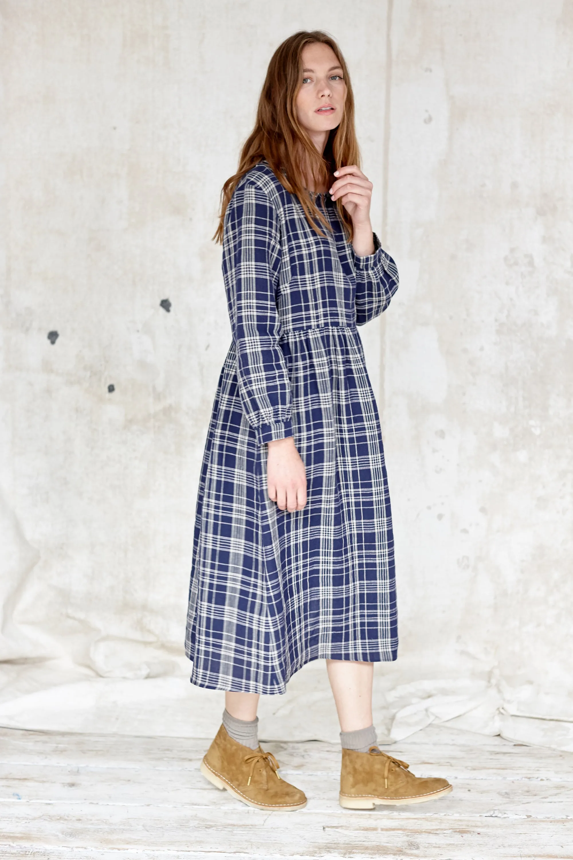 Indigo Check Linen Hackney Dress