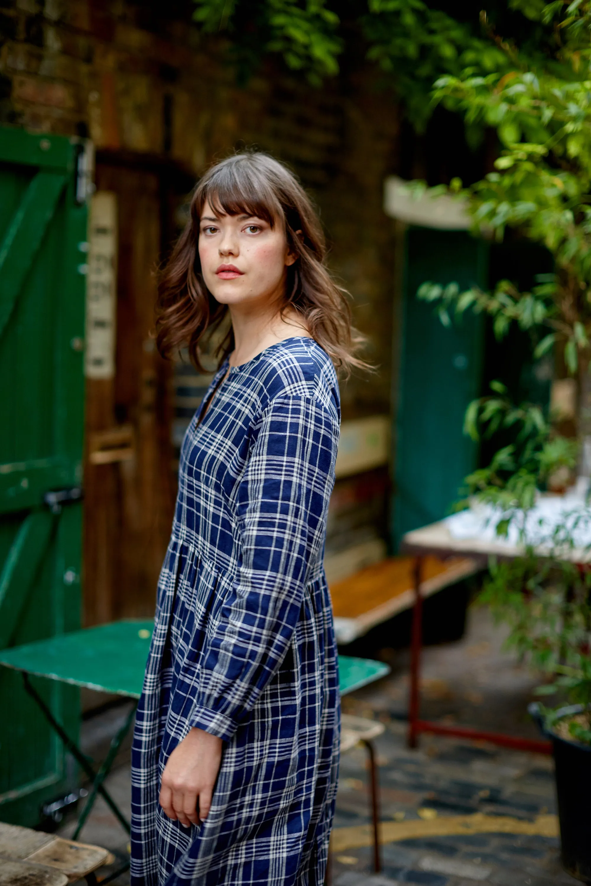 Indigo Check Linen Hackney Dress