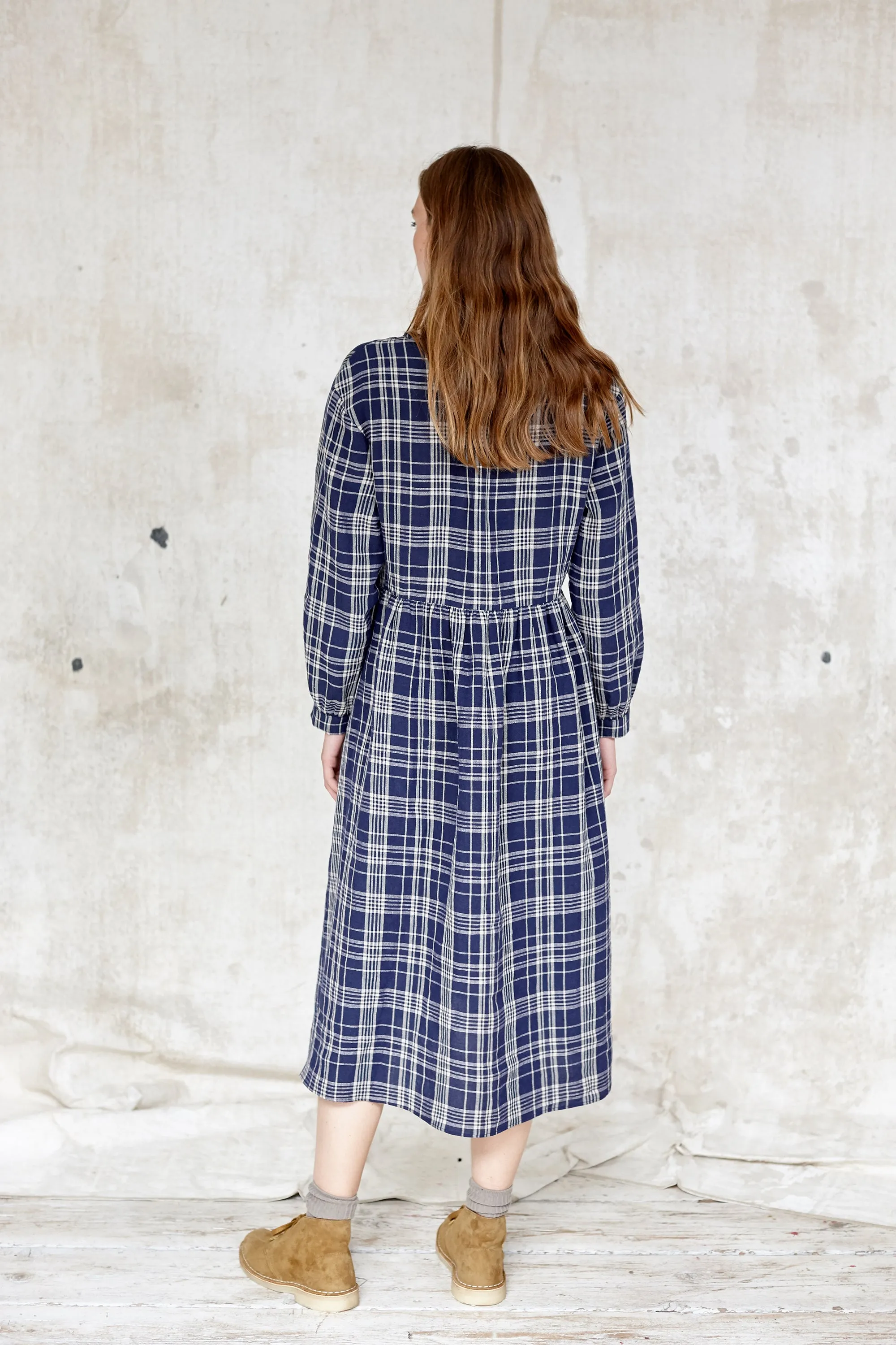 Indigo Check Linen Hackney Dress