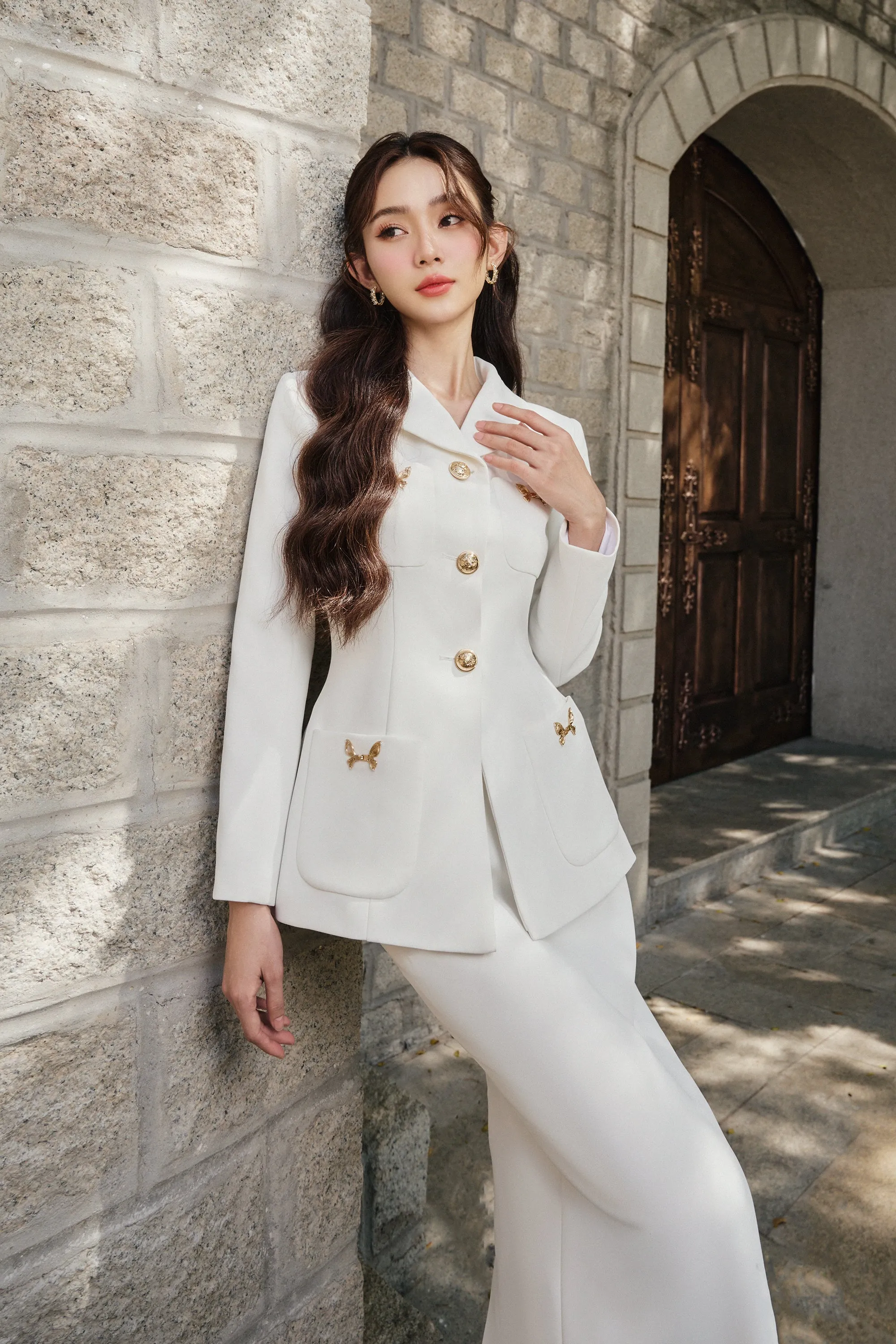 Irene Peplum Notch Lapel Twill Blazer