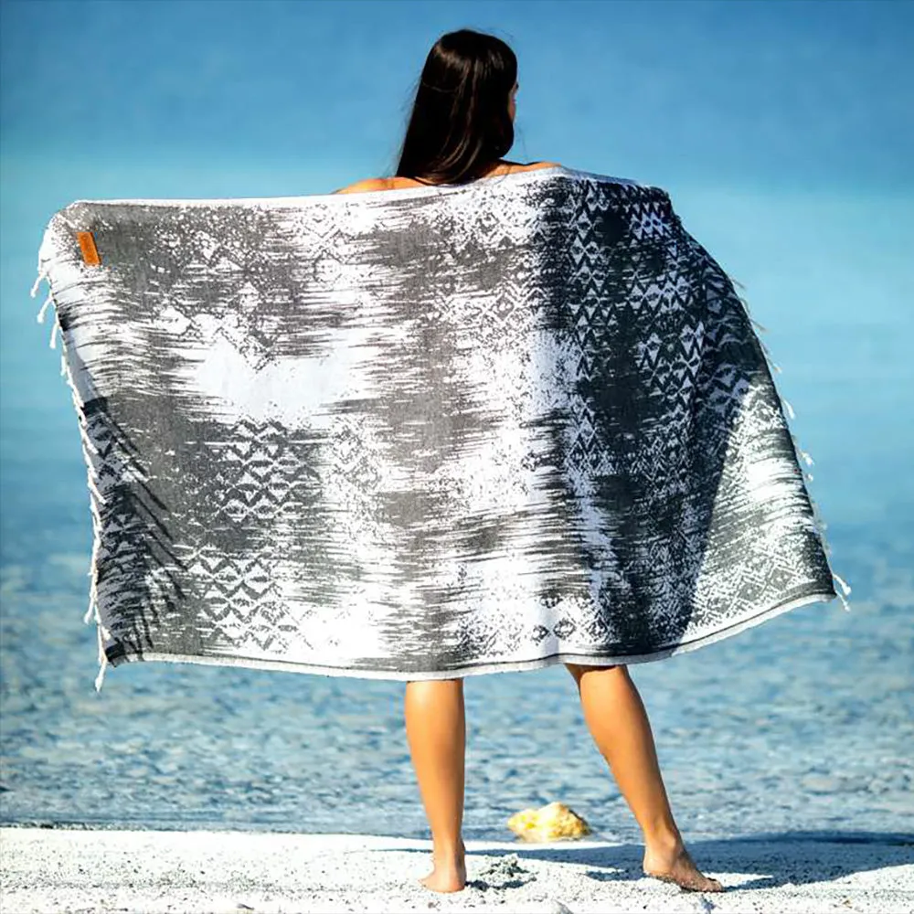 Jacquard Design Natural Cotton Turkish Towel Pestemal Grey