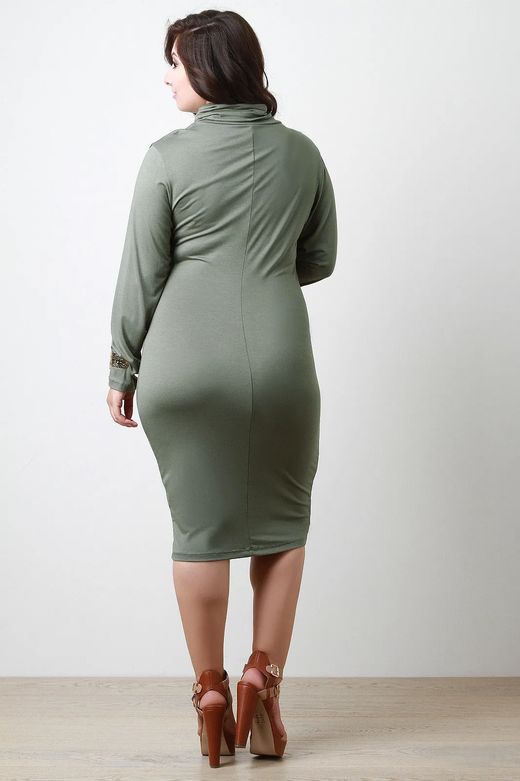 Jersey Turtleneck Midi Dress