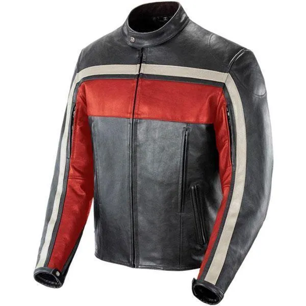 Joe Rocket 'Old School' Mens Red/Black/Ivory Leather Motorcycle Jacket