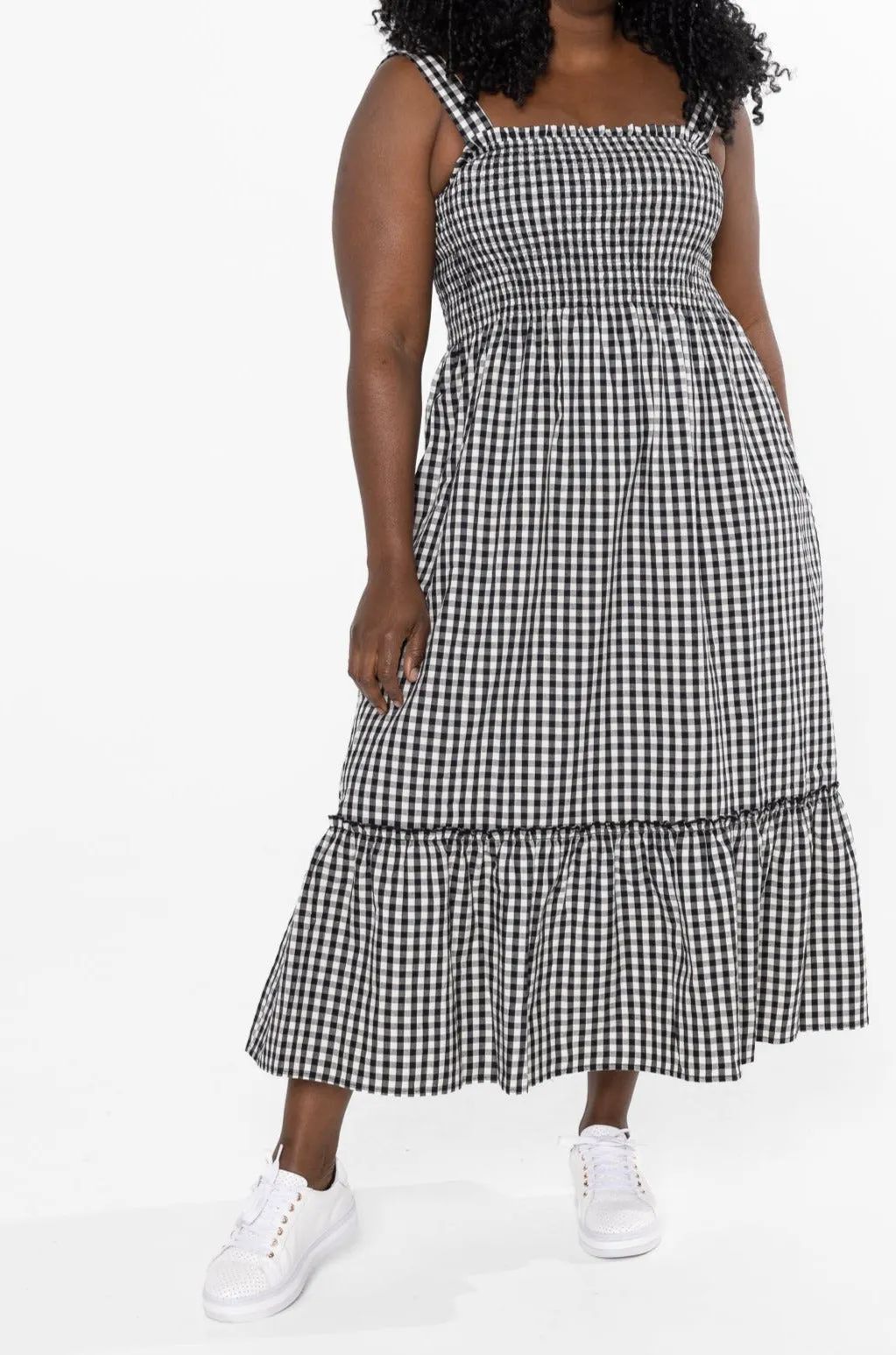 JORDAN MIDI DRESS - Black Gingham