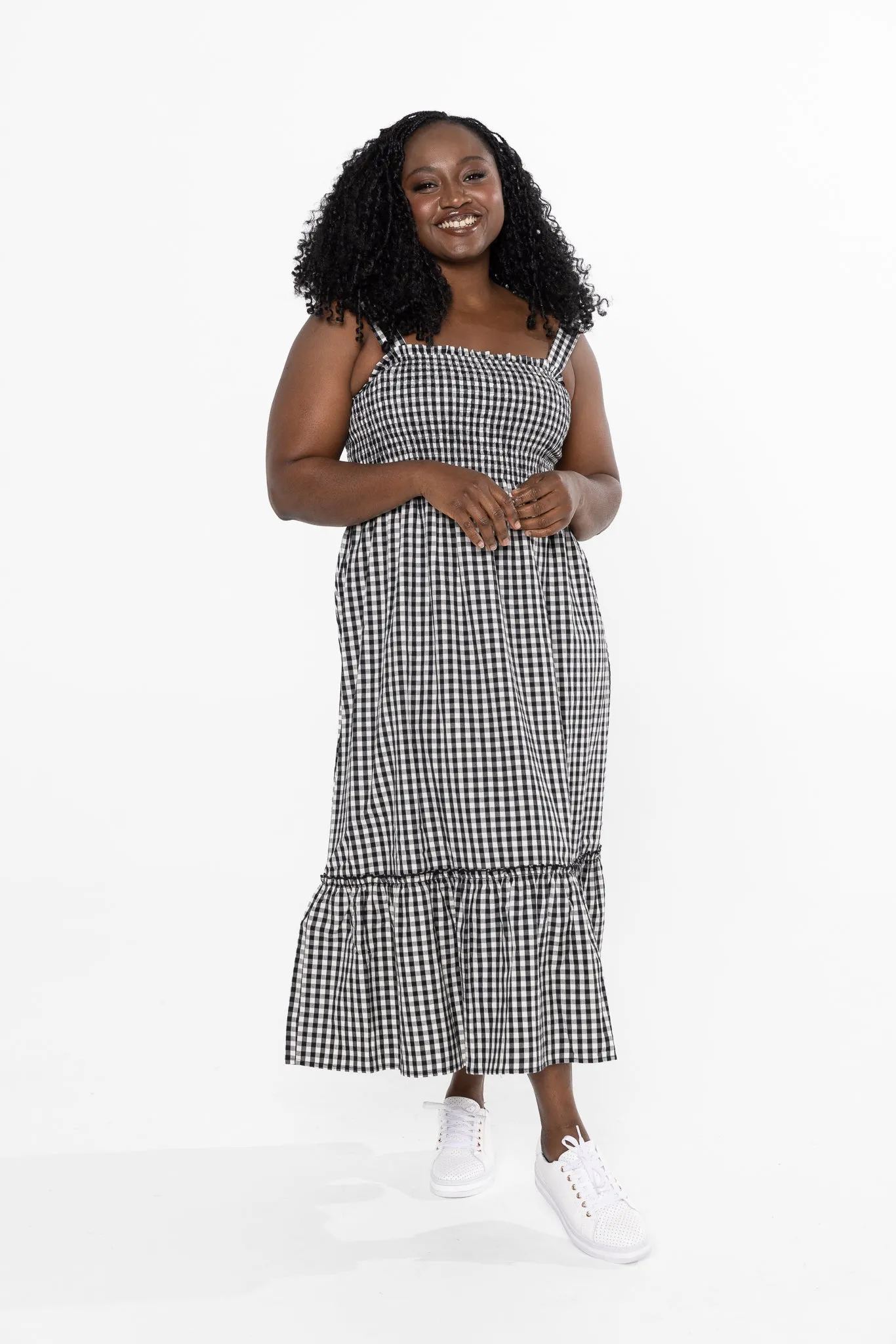 JORDAN MIDI DRESS - Black Gingham