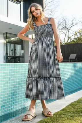 JORDAN MIDI DRESS - Black Gingham