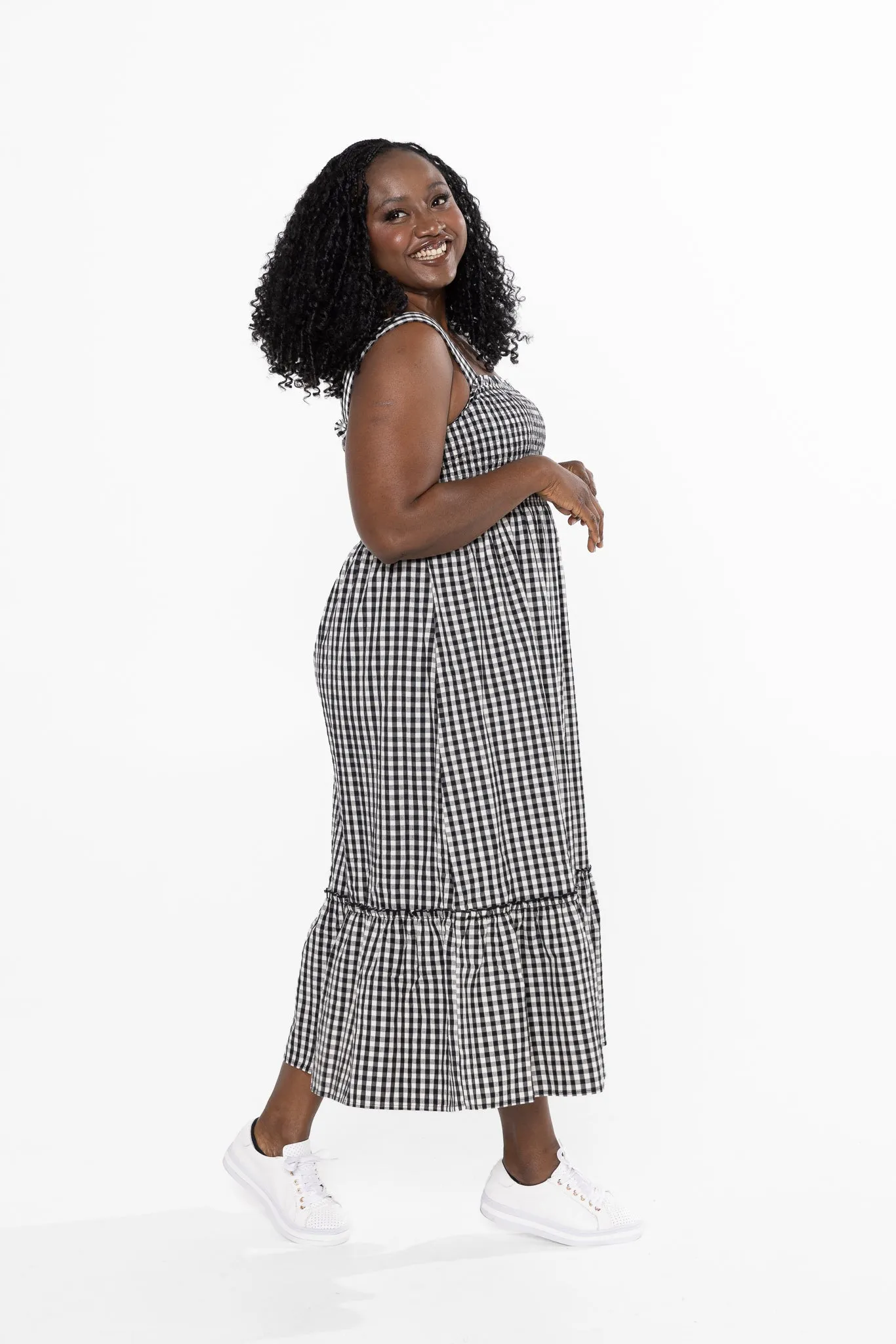 JORDAN MIDI DRESS - Black Gingham