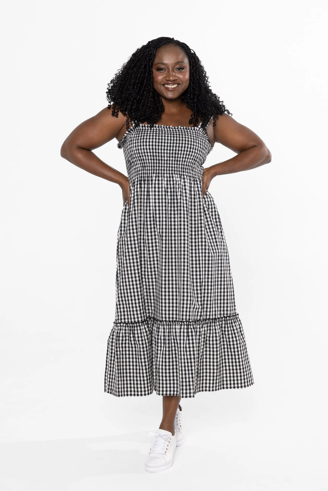 JORDAN MIDI DRESS - Black Gingham